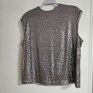 Calvin Klein Cap Sleeve Silver Sequin Top SIze L